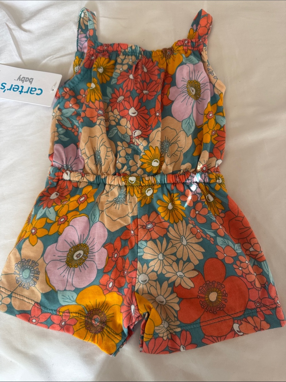 Carter's Floral Multicolor Girls Romper - Teal, Pink, Yellow, Orange - Picture 3 of 6